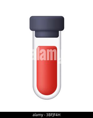 Provette in vetro con liquido rosso. Farmacia, biochimica e medicina. icona vettoriale 3d. Stile minimalista cartoni animati. Illustrazione Vettoriale