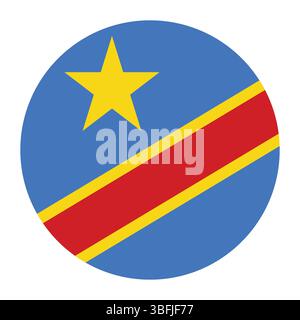 Bandiera del Congo Democratico. Bandiera del cerchio Congo Democratico. Icona della bandiera. Colore standard. Bandiera rotonda. Illustrazione del computer. Illustrazione digitale. Illustrazione Vettoriale