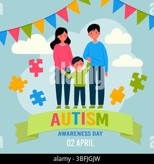 Poster per World Autism Spectrum Disorder Day, 2 aprile, illustrazione vettoriale. Illustrazione Vettoriale
