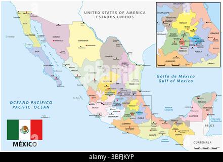 Mappa delle divisioni amministrative del Messico Foto Stock