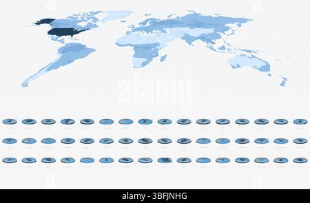 Mappe di stato DEGLI STATI UNITI in stile isometrico circolare, tono blu. Mappe in formato circolare. Illustrazione Vettoriale