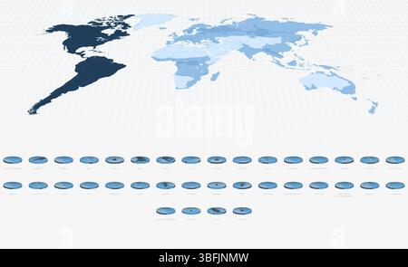 Mappe americane dei paesi in stile isometrico circolare, tono blu. Mappe in formato circolare. Illustrazione Vettoriale