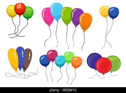 Mazzi di palloncini di elio di diversi colori. Illustrazione vettoriale. Illustrazione Vettoriale