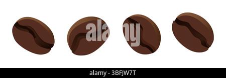 Chicchi di caffè isolati su sfondo bianco. Un'illustrazione 3d realistica dei chicchi di caffè. Illustrazione Vettoriale
