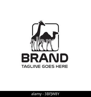 Logo del marchio con silhouette in giraffa e cammello Illustrazione Vettoriale