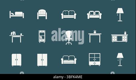 Set di icone per mobili - Home, Office, Living e Interior Design Symbols Illustrazione Vettoriale