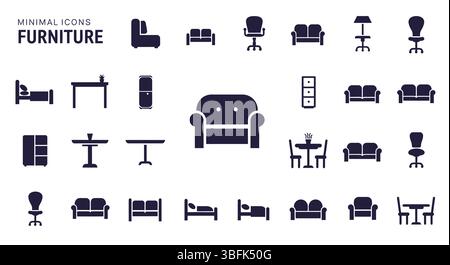 Set di icone per mobili - Home, Office, Living e Interior Design Symbols Illustrazione Vettoriale