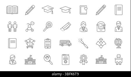 Set di icone della scuola: Istruzione, apprendimento, aula e simboli accademici Illustrazione Vettoriale