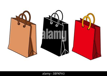 Collezione di tre borse colorate Icon Vector Flat Design Illustrazione Vettoriale