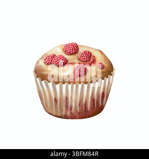 Delizioso muffin ai lamponi isolato su sfondo bianco. Perfetto per l'uso in design a tema di panificazione, menu, confezioni, poster e cibo Foto Stock