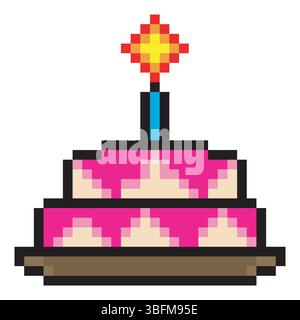 Design pixel art torta di compleanno Illustrazione Vettoriale