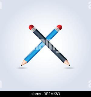 Due matite a croce in multicolore con punta affilata e una gomma sulla parte superiore con sfondo astratto Illustrazione Vettoriale