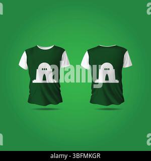 T shirt Mazar-e-Quaid con stampa fronte e retro e sfondo verde scuro Illustrazione Vettoriale