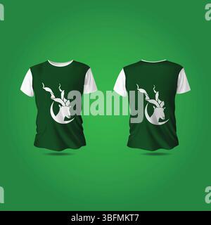 Modello t shirt Makrhor davanti e dietro con sfondo verde scuro Illustrazione Vettoriale