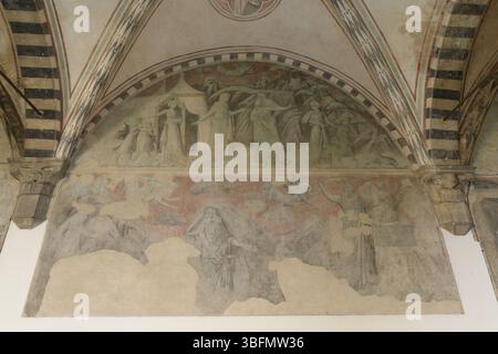 Affresco delle storie di Abramo nel Chiostro Verde, Santa Maria Novella, Firenze, Italia. Murale del XIV secolo di un ignoto artista fiorentino. Foto Stock
