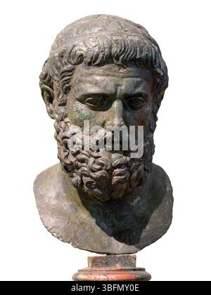 Testa ritratto in bronzo, tradizionalmente identificata come Sofocle, scultura ellenistica datata al II secolo a.C., trovata vicino a Meloria, ora a Firenze Archa Foto Stock
