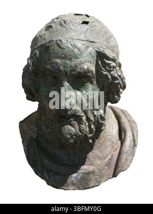 Testa in bronzo di un poeta cieco, tradizionalmente identificato come Omero, ritratto ellenistico datato al II secolo a.C., trovato al largo di Meloria vicino Livorno, Italia. Foto Stock