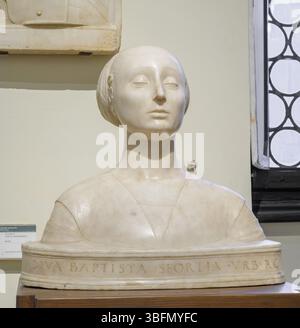 Busto marmoreo di Battista Sforza, ca. 1474, attribuito a Francesco Laurana. Ritratto della moglie di Federico da Montefeltro. Visualizzato nel Bargello Foto Stock