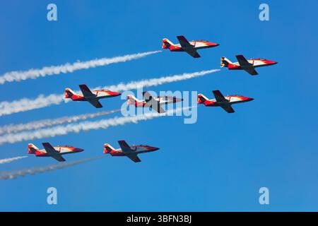 Zeltweg, Austria - 4 settembre 2019: Spanish Air Force Patrulla Aguila Aerobatic display team. Aviazione e aerei. Forza aerea. Industria militare. F Foto Stock