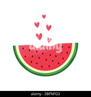 Sezione anguria con illustrazione vettoriale Hearts Clipart isolata su sfondo bianco. Illustrazione Vettoriale