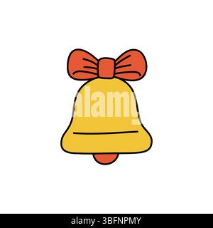 Illustrazione a forma di campana con fiocco rosso, perfetta per le feste e per le feste natalizie. Ideale per design stagionali, biglietti d'auguri e Capodanno Illustrazione Vettoriale