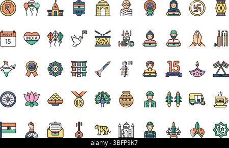 Icone giorno indipendenza India icone semplice icona vettoriale. Immagine modello di disegno simbolo per elemento UI mobile Web. Illustrazione Vettoriale