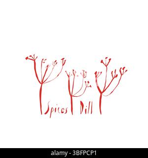 Composizione minimale di erbe di aneto con elementi grafici stilizzati in uno stile pittorico e divertente per un design moderno Illustrazione Vettoriale