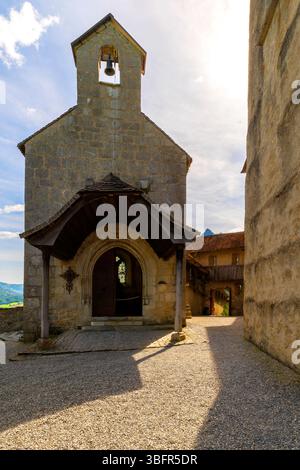 La cappella dei conti (la chapelle des comtes), Castello di Gruyères, Cantone di Friburgo, Svizzera. La cappella dei conti dalla fine del XV secolo Foto Stock