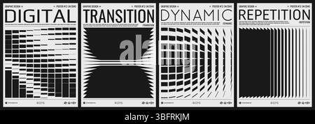 Un'immagine di molte forme rettangolari piatte e linee di spessori diversi con effetti di transizione e spostamento. Pattern gradiente dinamico. Vettore Illustrazione Vettoriale