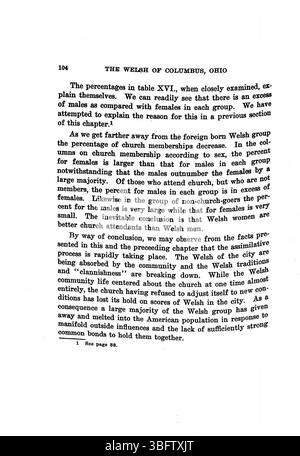 Lo studio del reverendo Daniel Jenkins Williams del 1913 sulla comunità gallese a Columbus, Ohio, esplora la loro assimilazione culturale e adattamento. Williams è stato ministro della Chiesa metodista calvinistica gallese e ha conseguito il dottorato di ricerca presso l'Ohio State University nel 1914. Foto Stock