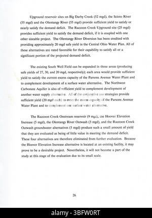 Nel 26 settembre 1991, progetto di relazione intermedia "acqua oltre il 2000” fase 2, vengono valutate soluzioni alternative di approvvigionamento idrico, compresa la proposta di sviluppare nuovi pozzi e bacini idrici per soddisfare il fabbisogno idrico futuro. Foto Stock
