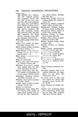 La pagina 921 di "The Laws of Indiana Territory, 1809-1816" contiene una riproduzione delle leggi dell'Indiana, tra cui un'appendice dettagliata di funzionari come ufficiali territoriali, giudici, delegati e rappresentanti della contea dal 1800 al 1816, insieme a un avanzamento del governatore Paul V. McNutt e un indice. Foto Stock