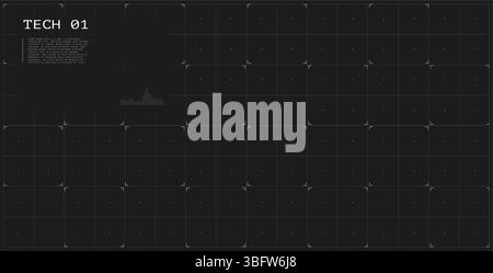 Griglia tecnologica futuristica. Interfaccia HUD. Griglia dell'interfaccia utente digitale con punti dati e marker dello scanner. Schermo fantascientifico. Gaming VR. Sistemi di controllo delle navicelle spaziali Illustrazione Vettoriale