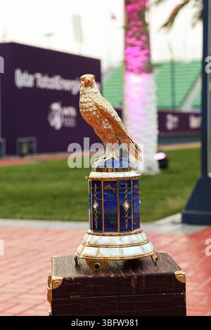 L'illustrazione mostra il trofeo femminile durante la finale femminile Qatar TotalEnergies Open 2024. Foto Stock