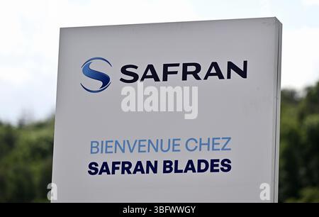 Marchin, Belgio. 3 giugno 2025. L'inaugurazione di Safran Blades, il nuovo stabilimento Safran Aero Boosters 4,0 specializzato nella produzione di pale per motori aerei, a Marchin, martedì 03 giugno 2025. BELGA PHOTO ERIC LALMAND credito: Belga News Agency/Alamy Live News Foto Stock