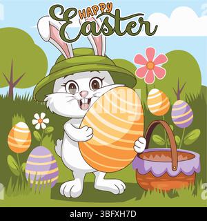 Buona Pasqua, simboli vettoriali, logo, badge e design lettering. Pasqua. Set di emblemi Label per Pasqua. Lettere di Pasqua e grafica lineare Illustrazione Vettoriale