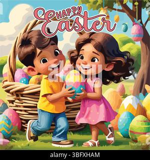 Buona Pasqua, simboli vettoriali, logo, badge e design lettering. Pasqua. Set di emblemi Label per Pasqua. Lettere di Pasqua e grafica lineare Illustrazione Vettoriale