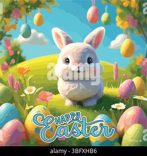 Buona Pasqua, simboli vettoriali, logo, badge e design lettering. Pasqua. Set di emblemi Label per Pasqua. Lettere di Pasqua e grafica lineare Illustrazione Vettoriale