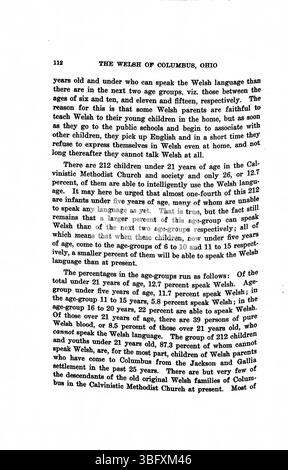 Lo studio del 1913 del Rev. Daniel Jenkins Williams, "Welsh of Columbus, Ohio", descrive in dettaglio l'integrazione della comunità gallese nella società americana, comprese le loro pratiche religiose e il loro ruolo nella città. Williams fu ministro della Chiesa metodista calvinistica gallese dal 1907 al 1911. Foto Stock