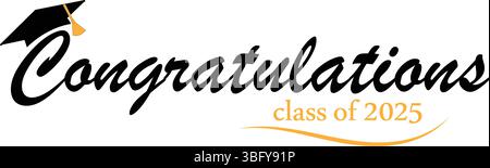 Congratulazioni Classe di banner 2025 con cappello per laureati Illustrazione Vettoriale