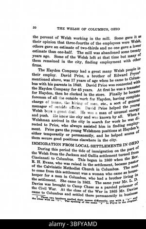 Lo studio del reverendo Daniel Jenkins Williams del 1913 sulla comunità gallese a Columbus, Ohio, evidenzia il loro processo di assimilazione. Williams fu ministro della Chiesa metodista calvinistica gallese dal 1907 al 1911. Foto Stock
