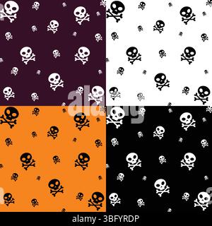 Halloween senza cuciture. Teschio di Halloween con motivo a croce. Le ossa incrociate dei pirati del cranio modellano il vettore di Halloween. Il giorno del teschio di zucchero morto. Illustrazione Vettoriale