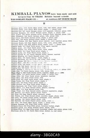 La pagina 53 della 1911 città di Rushville e rubrica telefonica include annunci locali, elenchi di aziende e informazioni sulla chiesa. Foto Stock