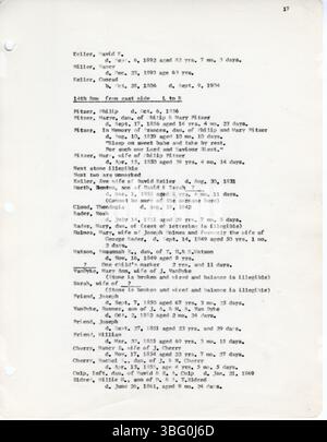 Parte della raccolta del 1966 di D. W. Denton, questa voce include iscrizioni al cimitero della contea di Fairfield, Ohio, come quelle del Keller Cemetery in Pleasant Township e del Small Family Cemetery in Violet Township. I registri, compilati da aprile a dicembre 1963, fanno parte delle prime serie vitali dell'Ohio delle Figlie della Rivoluzione americana. Foto Stock