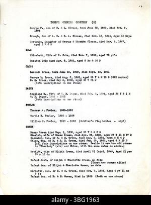 Questo volume contiene trascrizioni di iscrizioni in lapide da sei cimiteri nella contea di Franklin, Ohio. I cimiteri includono Smith Township, Wagner Yard, Twelve Corners, Grandstaff, Houck, e Rich Hill, registrato negli anni '1940 Foto Stock