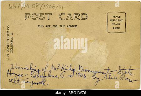 Monumento al presidente William McKinley, dedicato il 14 settembre 1906 da Alice Roosevelt Longworth. Scolpito da Herman A. MacNeil, raffigura McKinley che parla alla Pan-American Exposition nel 1901, pochi istanti prima del suo assassinio. Foto Stock