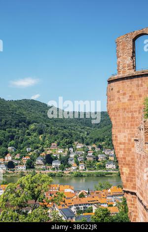 Heidelberg Città vecchia panorama vista dal castello di Heidelberg in Germania Foto Stock