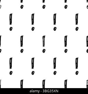 Motivo senza cuciture con il simbolo del punto esclamativo disegnato a mano. Simbolo del punto esclamativo nero dello schizzo su sfondo bianco. Illustrazione vettoriale Illustrazione Vettoriale