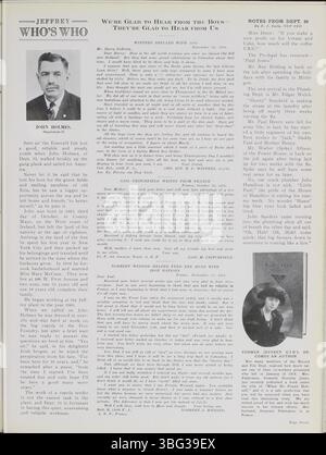 Il volume 5 di Jeffrey Service da settembre 1918 ad agosto 1919 include articoli dell'azienda sulle attrezzature minerarie e sugli aggiornamenti dei dipendenti. Riferisce su sport organizzati, gruppi ricreativi e funzioni sociali come feste e picnic. La newsletter contiene fotografie e disegni dell'impianto, delle attrezzature, dei lavoratori e delle famiglie. L'attenzione è rivolta alla prima guerra mondiale e agli arruolamenti dei dipendenti. Questa pubblicazione è una risorsa importante per la storia dell'azienda e di Columbus. Foto Stock