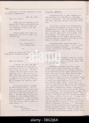 Questa pagina di *Bookery Briefs* del 16 marzo 1965 include ulteriori aggiornamenti dalla Columbus Metropolitan Library, con particolare attenzione ai programmi interni, al coinvolgimento dei dipendenti e ai servizi di biblioteca offerti durante quel periodo. Foto Stock